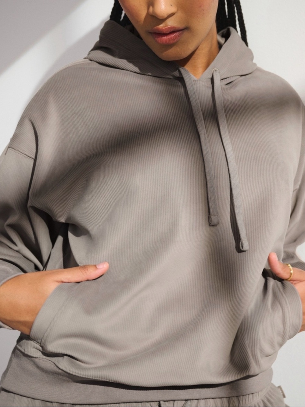 Abercrombie & Fitch Taupe Ribbed Hooded Pullover